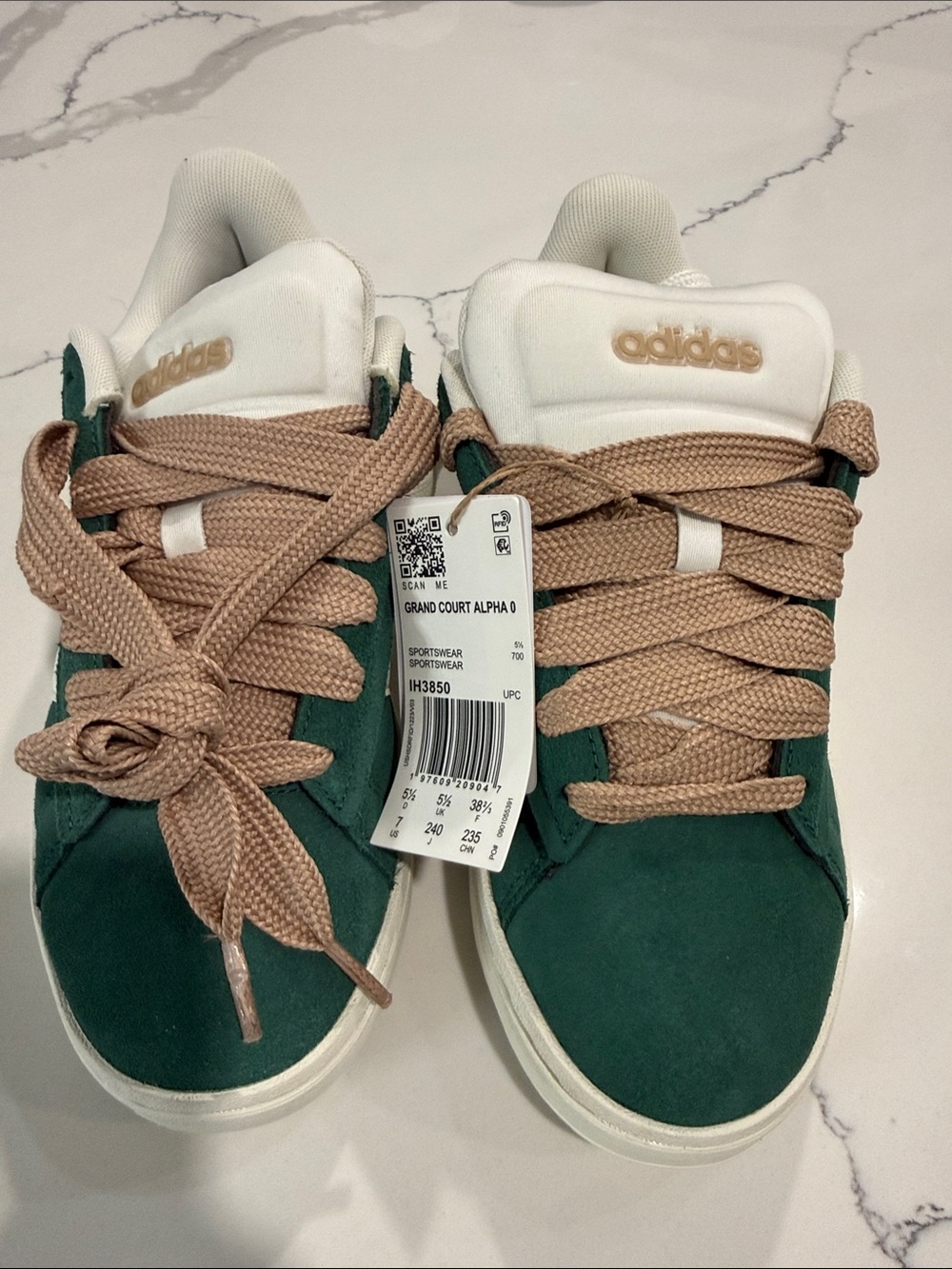 adidas Kids Grand Court Alpha Green with Tan Laces Sneakers